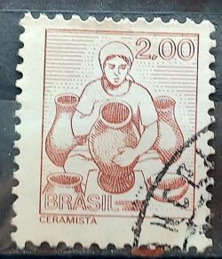 Selo Regular RHM 579 Profissao Ceramista Mulher Com Moldura FSF 1979 Circulado 3