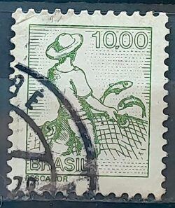 Selo Regular RHM 581 Profissao Pescador Peixe Moldura FSF 1979 Circulado 1