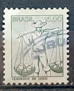 Selo Regular RHM 582 Profissao Vendedor de Coco Moldura FSF 1979 Circulado 2