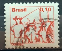 Selo Regular RHM 583 Profissao Carreiro Boi Vaca Com FSF 1977 Circulado 1