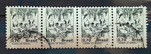 Selo Regular RHM 588 Profissao Quebra do Babacu Com FSF 1979 Circulado 4 Unidades