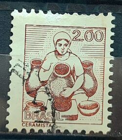 Selo Regular RHM 592 Profissao Ceramista Mulher Com FSF 1980 Circulado 1