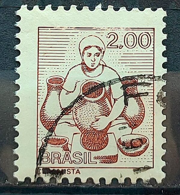 Selo Regular RHM 592 Profissao Ceramista Mulher Com FSF 1980 Circulado 2