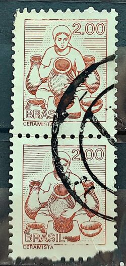 Selo Regular RHM 592 Profissao Ceramista Mulher Com FSF 1980 Dupla Circulado