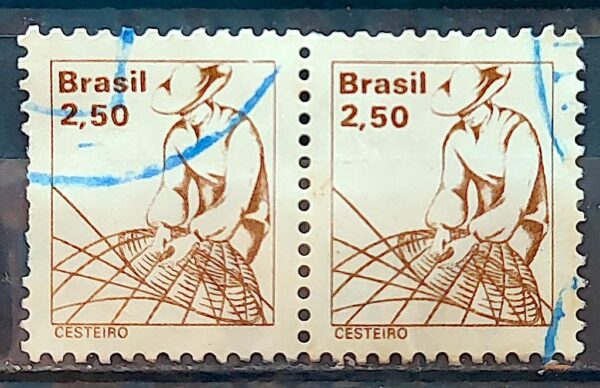 Selo Regular RHM 593 Profissao Cesteiro Com FSF 1979 Dupla Circulado 1