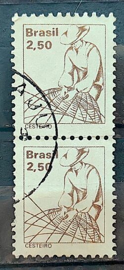 Selo Regular RHM 593 Profissao Cesteiro Com FSF 1979 Dupla Circulado 3