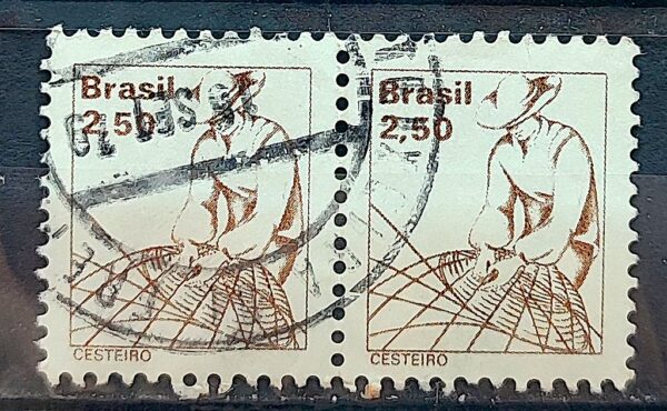 Selo Regular RHM 593 Profissao Cesteiro Com FSF 1979 Dupla Circulado 4