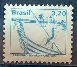 Selo Regular RHM 594 Profissao Barqueiro do Sao Francisco Navio Com FSF 1979
