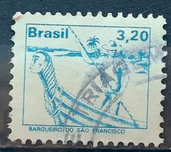 Selo Regular RHM 594 Profissao Barqueiro do Sao Francisco Navio Com FSF 1979 Circulado 2