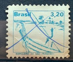 Selo Regular RHM 594 Profissao Barqueiro do Sao Francisco Navio Com FSF 1979 Circulado 3