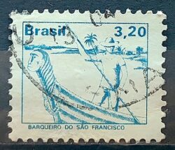 Selo Regular RHM 594 Profissao Barqueiro do Sao Francisco Navio Com FSF 1979 Circulado 4