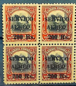 A 3 Selo Oficiais Aereo Hermes da Fonseca 200-2S Sobrecarga 1927 Quadra