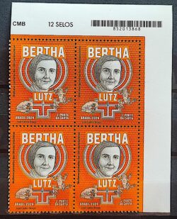 C 4173 Selo Mulheres Pioneiras das Ciencias Bertha Lutz Sapo Direito Biologia 2024 Quadra Codigo de Barras