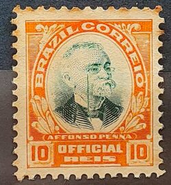 O 1 Selo Oficiais Afonso Pena 1906 10 Reis 1