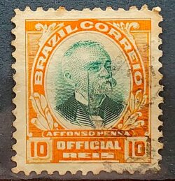 O 1 Selo Oficiais Afonso Pena 1906 10 Reis Circulado 1