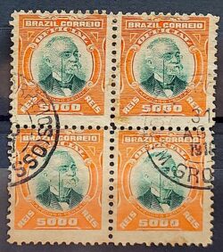 O 12 Selo Oficiais Afonso Pena 1906 5000 Reis Quadra Circulado 2