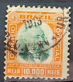 O 13 Selo Oficiais Afonso Pena 1906 10000 Reis Circulado 3