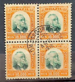 O 13 Selo Oficiais Afonso Pena 1906 10000 Reis Circulado Quadra