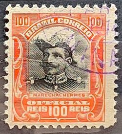 O 17 Selo Oficiais Hermes da Fonseca 1913 100 Reis Circulado 4