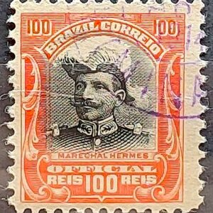 O 17 Selo Oficiais Hermes da Fonseca 1913 100 Reis Circulado 4