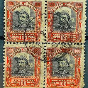 O 17 Selo Oficiais Hermes da Fonseca 1913 100 Reis Quadra Circulado 3