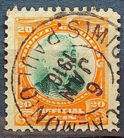 O 2 Selo Oficiais Afonso Pena 1906 20 Reis Circulado 7