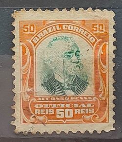 O 3 Selo Oficiais Afonso Pena 1906 50 Reis Circulado 2