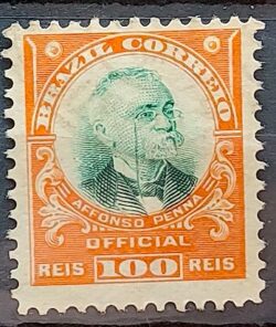 O 4 Selo Oficiais Afonso Pena 1906 100 Reis 3