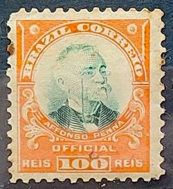 O 4 Selo Oficiais Afonso Pena 1906 100 Reis Circulado 1