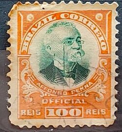 O 4 Selo Oficiais Afonso Pena 1906 100 Reis Circulado 2