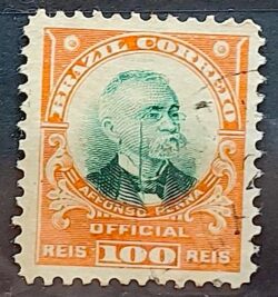 O 4 Selo Oficiais Afonso Pena 1906 100 Reis Circulado 3