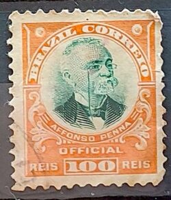 O 4 Selo Oficiais Afonso Pena 1906 100 Reis Circulado 4