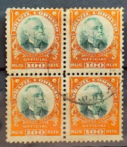O 4 Selo Oficiais Afonso Pena 1906 100 Reis Circulado Quadra