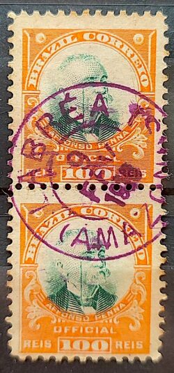 O 4 Selo Oficiais Afonso Pena 1906 100 Reis Dupla Circulado 1