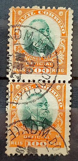 O 4 Selo Oficiais Afonso Pena 1906 100 Reis Dupla Circulado 2