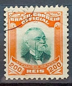 O 5 Selo Oficiais Afonso Pena 1906 200 Reis Circulado 2