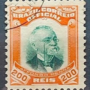 O 5 Selo Oficiais Afonso Pena 1906 200 Reis Circulado 2