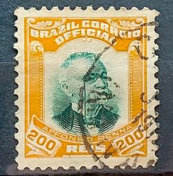 O 5 Selo Oficiais Afonso Pena 1906 200 Reis Circulado 4