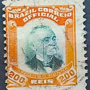 O 5 Selo Oficiais Afonso Pena 1906 200 Reis Circulado 6