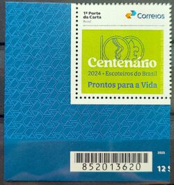 SI 59 Selo Institucional Centenario da Uniao dos Escoteiros do Brasil 2024 Codigo de Barras