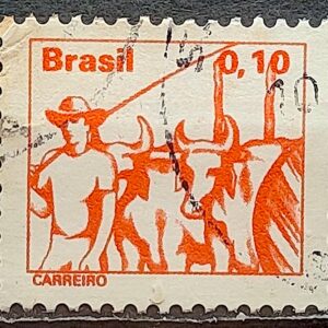 Selo Regular RHM 572 Profissao Carreiro Boi Vaca Moldura FSF 1977 Circulado