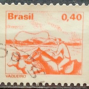 Selo Regular RHM 586 Profissao Vaqueiro Cavalo Com FSF 1980 Circulado 2
