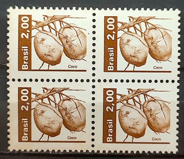 Selo Regular RHM 602 Recursos Economicos Fruta Coco 1982 Quadra 1