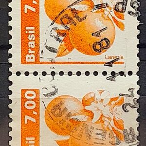 Selo Regular RHM 606 Recursos Economicos Fruta Laranja 1981 Dupla Circulado