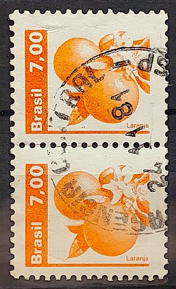 Selo Regular RHM 606 Recursos Economicos Fruta Laranja 1981 Dupla Circulado