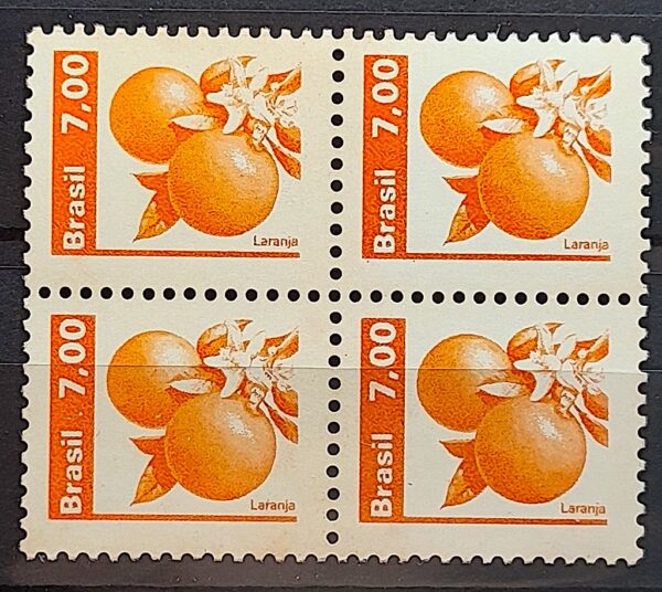 Selo Regular RHM 606 Recursos Economicos Fruta Laranja 1981 Quadra