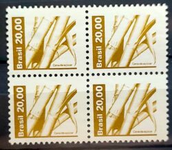 Selo Regular RHM 611 Recursos Economicos Cana de Acucar 1982 Quadra