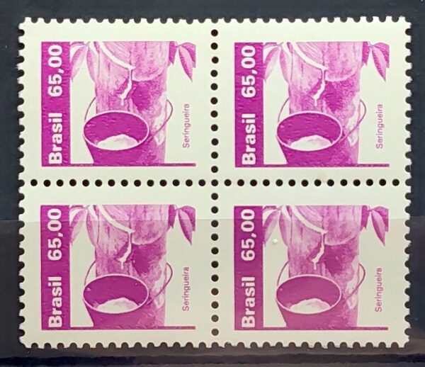 Selo Regular RHM 620 Recursos Economicos Seringueira Borracha 1984 Quadra