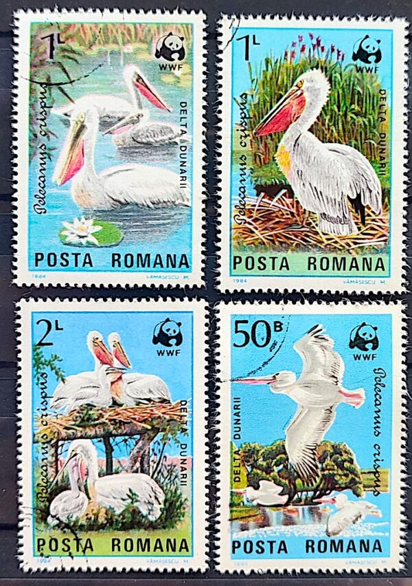 Selos Tema Fauna Aves 012 Pelicanos Romenia WWF Urso