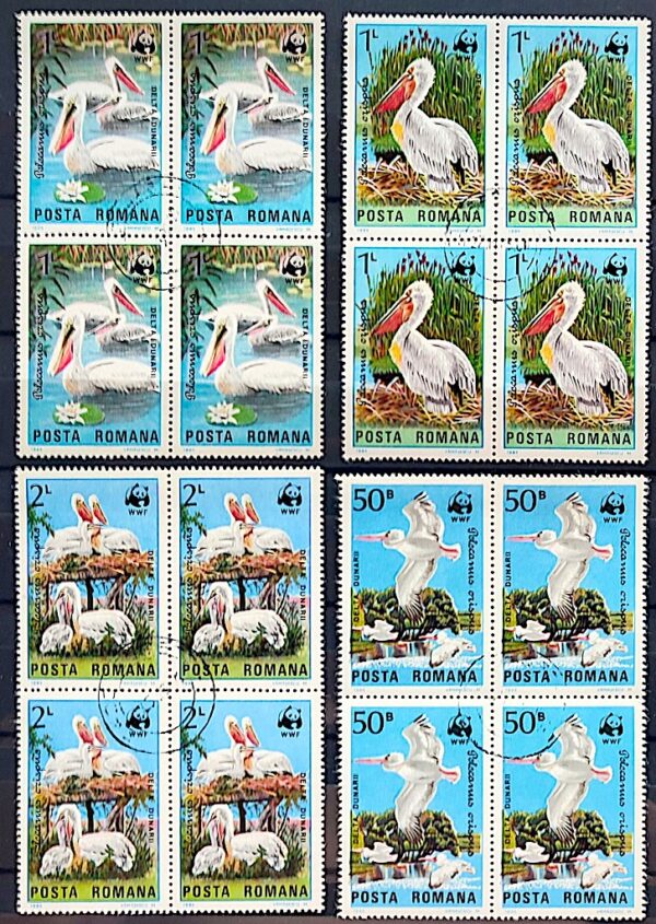 Selos Tema Fauna Aves 013 Pelicanos Romenia WWF Urso Quadra